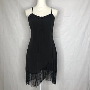 NBD Celine fringe crisscross back strap mini dress
